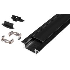 Profil LED aluminiowy wpuszczany czarny z czarnym Kloszem i Zaślepkami 2m