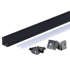 Profil LED aluminiowy narożny czarny z Mlecznym Kloszem i Zaślepkami 2m