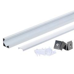 Profil LED aluminiowy narożny biały z Mlecznym Kloszem i Zaślepkami 2m
