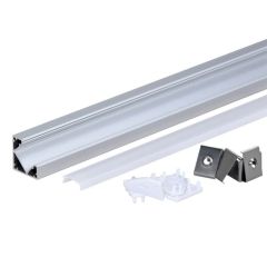 Profil LED aluminiowy narożny srebrny z Mlecznym Kloszem i Zaślepkami 2m