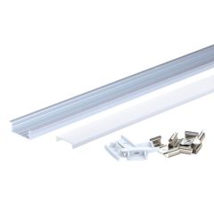 Profil LED aluminiowy wpuszczany anodowane z Mlecznym Kloszem i Zaślepkami  29.2 x 9.5 x 2000mm