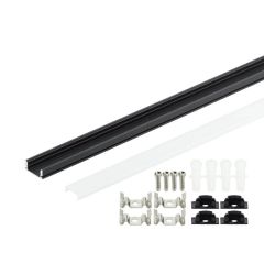 Profil LED aluminiowy napowierzchniowy Czarny z Mlecznym Kloszem i Zaślepkami 2M 