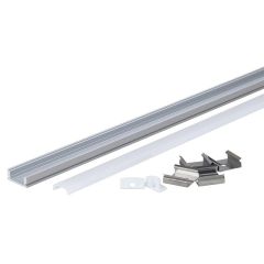 Profil LED aluminiowy nawierzchniowy Srebrny Anodowany z Mlecznym Kloszem i Zaślepkami 2M 