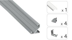 Profil LED aluminiowy Narożny BARDE Srebrny z transparentny Kloszem i Zaślepkami 2M
