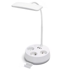 Lampka biurkowa LED HQ Biała 4.6W 450lm CCT Gniazdka 230V Ściemnialna