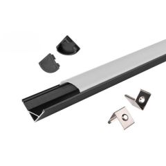 Profil LED aluminiowy Narożny Czarny z Mlecznym Kloszem i Zaślepkami 2M