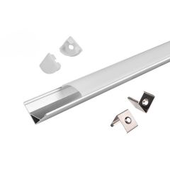 Profil LED aluminiowy Narożny Anodowany z Mlecznym Kloszem i Zaślepkami 2M