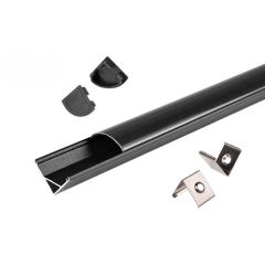 Profil LED aluminiowy Narożny Czarny z Czarnym Kloszem i Zaślepkami 2M