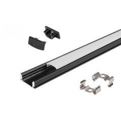 Profil LED aluminiowy napowierzchniowy Czarny z Mlecznym Kloszem i Zaślepkami 2M